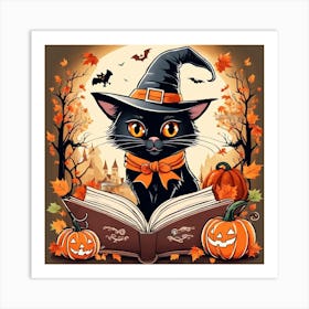 Cute Cat Halloween Pumpkin (56) Art Print