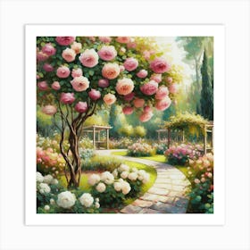 Rose Garden, Acrylic Style Painting Art Print