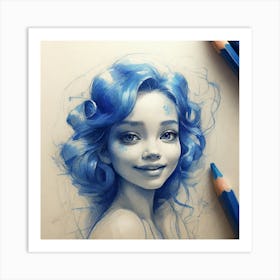 Blue Haired Girl Art Print