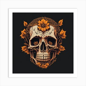 Skull With Leaves 1 Art Print