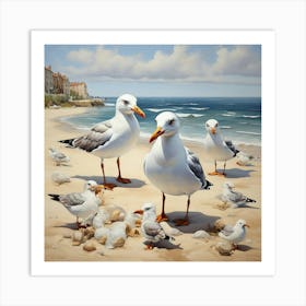 Seagulls On The Beach art print 1 Art Print