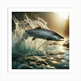 Salmon Jumping In The River Art Print