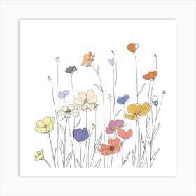 Hand Drawn Wildflowers Line Art 11 Art Print