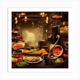 Food Harvest Banquet Table Art Print