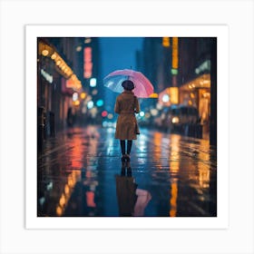 Portrait Of A Woman In The Rain Art Print