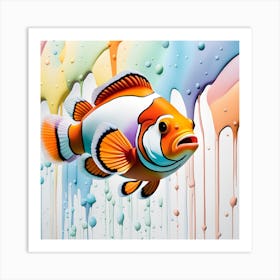 Clown Fish watercolor dripping Art Print