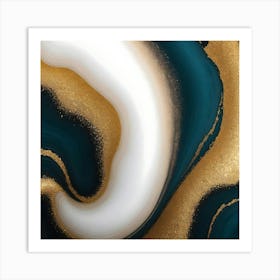 Gold And Blue Abstract Painting 1 Art Print