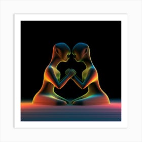 Abstract, Cute, holding hands, artwork print, "United" Art Print