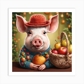 Elegant Cute Pig Painting (1) Art Print
