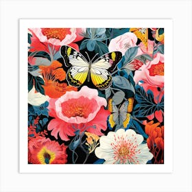 Flowers And Butterflies Art Print