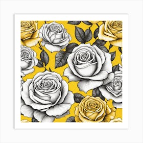 Yellow Roses On Yellow Background Art Print