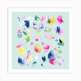 Abstract Watercolour Summer Flowers Square Art Print