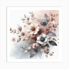 Flowers On A White Background Art Print