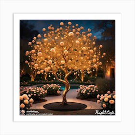 Nightcap Rose Tree Art Print