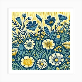 Blue And Yellow Flowers Art Print