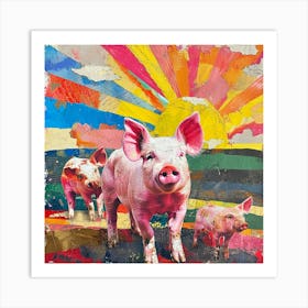 Rainbow Patchwork Pig Collage 1 Art Print