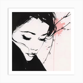 Girl In Black And White Art Print