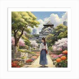 A Girl In The Garden Osaka Castle Park Japan Art Print 0 Art Print