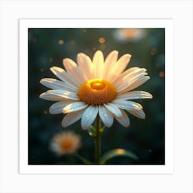 A Radiant Daisy With Petals Of Shimmering, Fractal Light Blooming In A Celestial Garden 1 Art Print