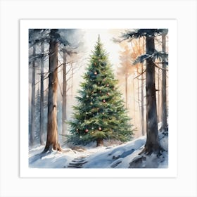 Christmas Tree In The Winter Forest Art Print