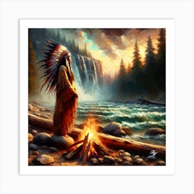 Oil Texture Native American Indian Maiden By Stream 5 Copy Art Print