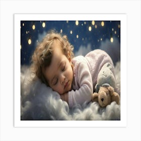 Little Girl Sleeping With Teddy Bear Art Print