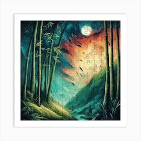 Abstract Puzzle Art Bamboo forest Art Print