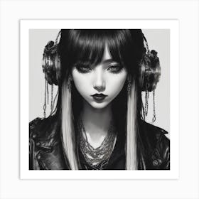 Girl With Headphones Art Print