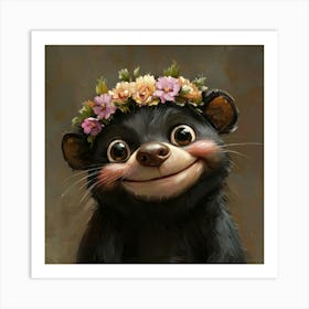 Cute Bear With Flower Crown Poster