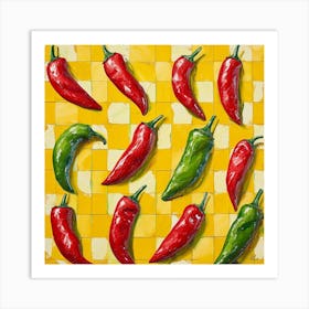 Chilli Peppers Yellow Checkerboard 2 Art Print