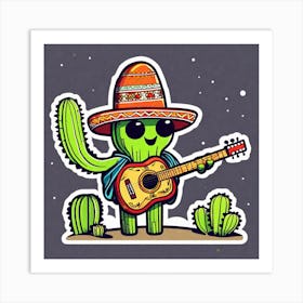 Cactus Playing Guitar 23 Art Print