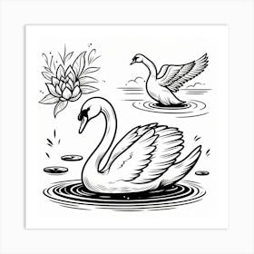 Line Art swan 3 Art Print