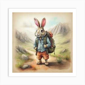 Rabbit With Backpack Art Print