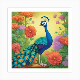 Penelope The Peacock Cartoon Art Print