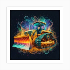 Yellow bulldozer surrounded by fiery flames 7 Art Print