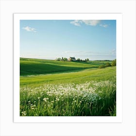 A Serene Countryside Scene In Spring A Sprawling Meadow Flushed With The Fresh Emerald Tinge Of Gra (3) Art Print