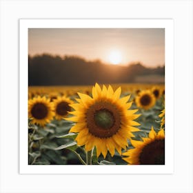 Sunflower Field At Sunset Art Print