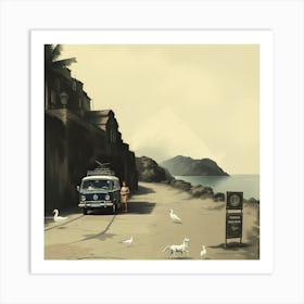 Vw Bus On The Beach Art Print