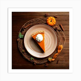 Firefly Top View Of A Pumpkin Pie Slice With Whipped Cream On Rustic Table 17416 (2) Art Print