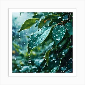 Raindrops On Leaves Art Print