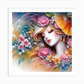 Chinese Girl With Flowers 1 Art Print