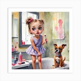 Little Girl And Dog 1 Art Print