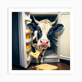 Cow With Cheese In Fridge Art Print