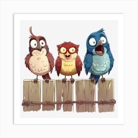 Three Birds On A Fence 4 Art Print