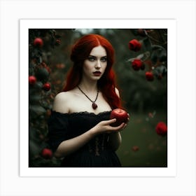 Red Haired Woman Holding Apple 1 Art Print