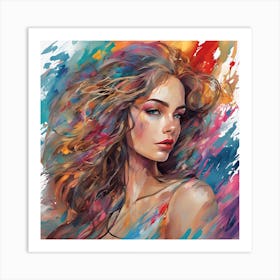 Woman With Colorful Hair Art Print