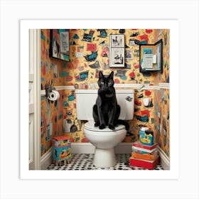 Cat Reading A Newspaper In Toilet (3) Art Print