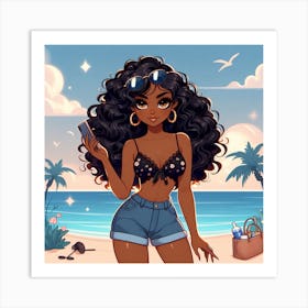 Black Girl On The Beach Art Print