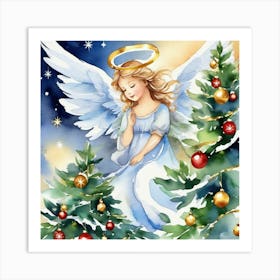 Angel Christmas Tree Art Print