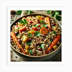 A Close Up Of Hearty Grains, Featuring A Mix Of Co Art Print